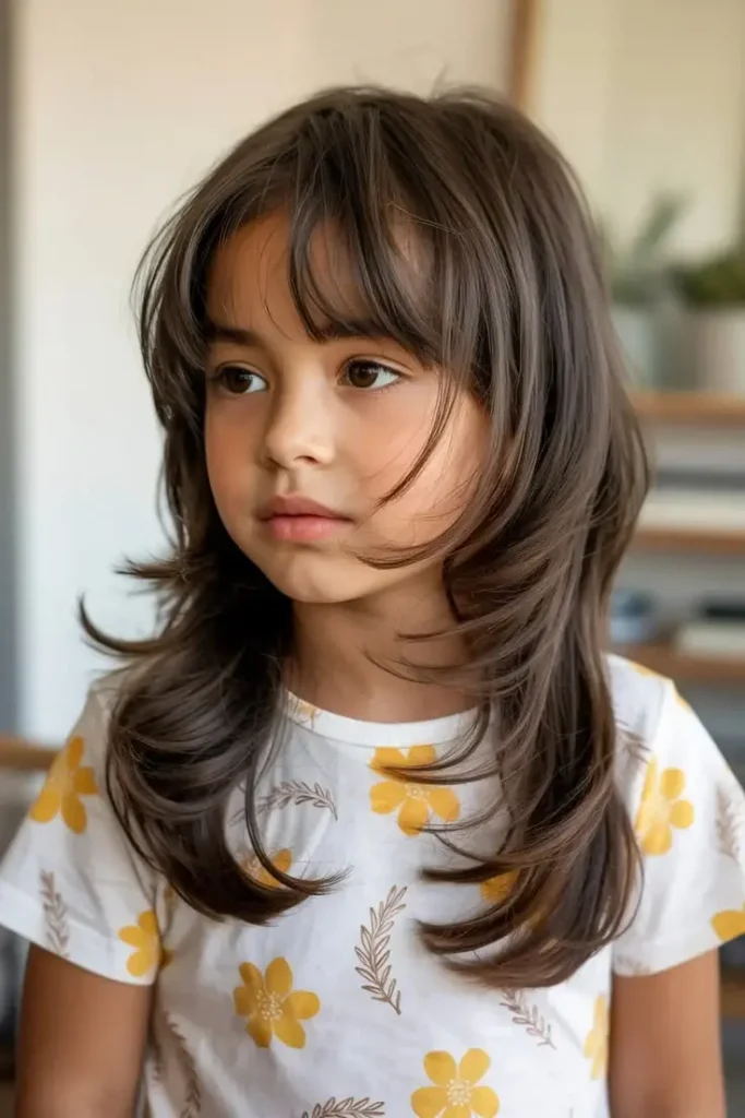 Girls Layered Mullet with Curtain Bangs